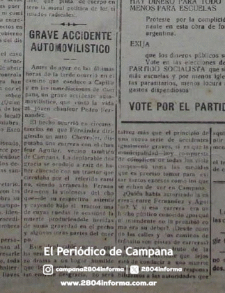 Recorte del diario donde se publicó el accidente